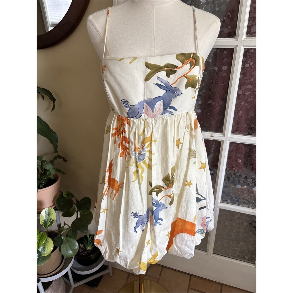 Zara Balloon Skirt Voluminous Dress Fun Print Rabbits Deer Moon Sun Stars
